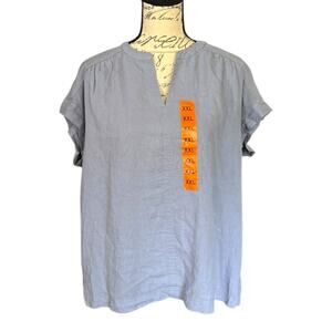 Splendid Blue Linen Blend V Neck Shirt Size XX-Large